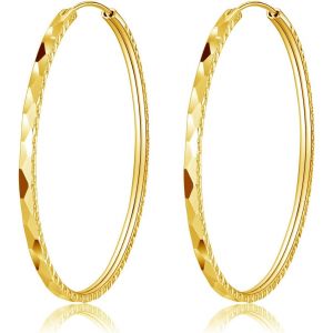 Kal-Grandes Boucles D'oreilles Créoles En Argent 925 Pour Femme - Hypoallergéniques Et Polies - Diamètre : 40/50/60 Mm - Neuf
