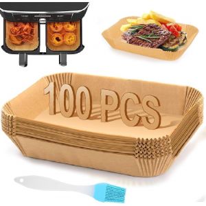 LETNERNY-Lot De 100 Feuilles De Cuisson Rectangulaires Pour Friteuse À Air Chaud, 22 X 14 Cm, Papier Sulfurisé À Air Chaud, Accessoires Pour Friteuse À Air Chaud, Papier Sulfurisé Unique Pour - Neuf