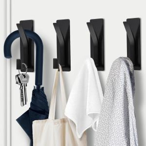 Loc-Crochet Adhesif Mural, 4 X Crochets Adhesifs Muraux Pour Un Poids De 6 Kg, Crochets Autocollants Pour Serviettes Manteaux Chapeaux Dans La Salle De Bain Et La Cuisine (Noir) - Neuf