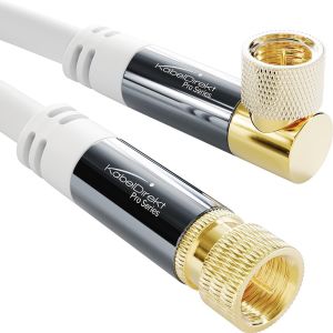 Cable & Satellite Coaxial Cable, 90&deg; Angled / Straight &iquest; 20 m &iquest; TV Cable with F Connector, Shielded, Heavy Duty Metal Connectors (White, Ideal for HDTV, DVB-T, DVB-S2, Radio) - Neuf