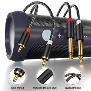 Rca Vers Jack 6,35Mm C&acirc;ble 6M, Rca C&acirc;ble Plaqu&eacute; Or S&eacute;rie Audiowave 2 X 6,35Mm (1/4 Pouce) M&acirc;le Ts &Agrave; 2 Rca M&acirc;le Pvc D&eacute;cortiqu&eacute; Adaptateur Audio St&eacute;r&eacute;o Y Splitter Rca C&acirc;ble Avec Tresse En Nylo[Z4063] - Neuf