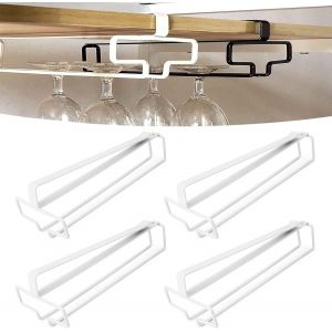 Sjzg-4 Pi&egrave;ces Porte Verre &Agrave; Vin Suspendu Support De Verre &Agrave; Vin Sous Armoire Porte-Verres &Agrave; Pied Suspendu Sans Per&ccedil;age M&eacute;tal Accroche-Verres Pour &Eacute;tag&egrave;re Pour Cuisine Caf&eacute; Bar Restaurant (Blanc) - Neuf