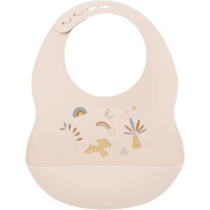 Kal-Bavoir En Silicone Avec Bac De Récupération, Avec Imprimé Arc-En-Ciel, Taille Réglable, Sans Bpa, Environ 20 X 27 Cm, Silicone, Beige - Neuf