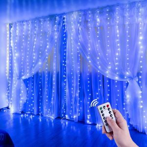 KAL-Rideau Lumineux 3 X 3 M, 300 Del, Guirlande Lumineuse Usb, 8 Modes, Pour Décoration De Fête, Chambre À Coucher, Éclairage Intérieur, Bleu - Neuf