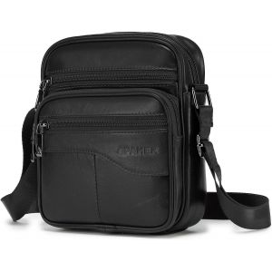 CHENG-Sacoche Homme Bandouliere Cuir Veritable Petit Sac Bandoulière Homme Sac Porté Epaule Sacs Business Vintage Sacs à Dos Porté Travers Pochettes Multifonctionnel Sacs à Main Voyage - Neuf
