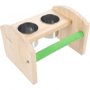 Support A Oiseaux En Bois Pour Perroquets, Perchoir De Table Naturel Avec Coupelles De Nourriture Pour Cages, Jouet Pour Animaux De Compagnie - Neuf