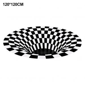 Hjlian Tapis Rond Noir Et Blanc A Motif De Grille 3d Vortex Pour Chambre A Coucher, Tapis De Sol Antiderapant Pour La Maison - Neuf