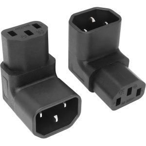 Adaptateur Secteur C14 vers C13 Adaptateur de rallonge Secteur IEC 320 m&acirc;le C14 vers IEC Femelle C13 &agrave; 90 degr&eacute;s vers Le Bas et &agrave; Angle Droit, 2PCS - Neuf