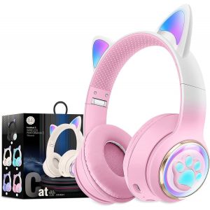 LORANKA-Casque Bluetooth pour Enfants sans Fil,Casque Cat Pliable avec LED Flash Lumi&egrave;res Glow, Enfants Bluetooth 5.0 avec Microphone et Contr&ocirc;le du Volume, Carte Slot pour PC/Tablettes/TV (3) - Neuf