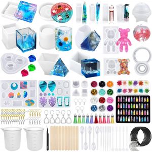 Grandde Moulle Silicone,132pcs Kit Resine Epoxy Diy Complet,Carres,Ronds Et Cylindrique Pour Bijoux Stylo Support Pot De Fleurs - Neuf