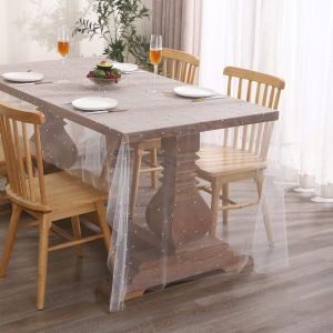 Ayuhr-Nappe De Mariage En Tulle Décorations D'arche De Table Décoration De Fête Prénuptiale Tissu En Maille Dentelle Perlée Mousseline D'anniversaire Prénatale Candy Bar Blanc 140 X 220 Cm - Neuf