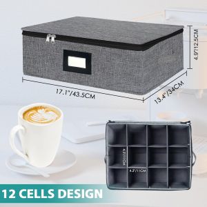 Bo&icirc;te De Rangement Pour Tasses Et Tasses Avec S&eacute;parateurs,Peut Contenir 12 Tasses &Agrave; Caf&eacute; Et Tasses &Agrave; Th&eacute; Avec Couvercle Et Poign&eacute;es,Dessus Rigide,C&ocirc;t&eacute;s Et Empilables Pour Le D&eacute;m&eacute;nagement Et - Neuf