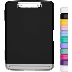 JEXNOVASHOP-porte-bloc a4 Avec pince de rangement, ouverture lat&eacute;rale du porte-bloc pour soins infirmiers, bo&icirc;te de rangement pour presse-papiers mince, taille 36 x 24.5 X 3.5 Cm, Noir - Neuf