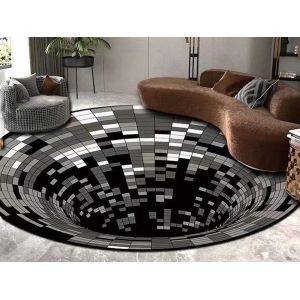 Tapis Rond Antid&eacute;rapant &Agrave; Effet Vortex 3d De 100 Cm De Diam&egrave;tre - Neuf