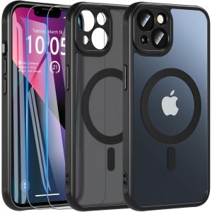 KALANKA-Magn&eacute;tique Coque pour iPhone 13 avec 2 Verre Tremp&eacute;, Compatible avec MagSafe, Protection Antichoc Coque Etui Mat Arri&egrave;re Housse Case pour iPhone 13 6.1"" (Noir) - Neuf