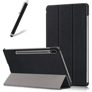 KAL-Coque Pour Samsung Galaxy Tab S7 Plus 12.4 2020 T970/T975,Étui Cuir À Rabat Mince Léger Avec Support Pliable,Réglable Multi-Angle Béquille Folio Flip Tablette Housse,Noir - Neuf