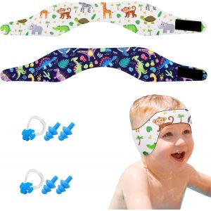 Kalanka-2 Pcs Bandeau Piscine Oreille Enfant, Élastique Bandeau Natation Enfant, Bouchon Oreille Piscine Enfant + Bandeau + Pince - Nez Des Éléments Animaux Bandeau Neoprene Pour Sports Nautiques (M) - Neuf