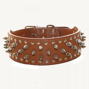 Eryi-Collier En Cuir Synthétique Clouté Pour Chiens De Taille Moyenne Et Grande (Marron Clair, M) - Neuf