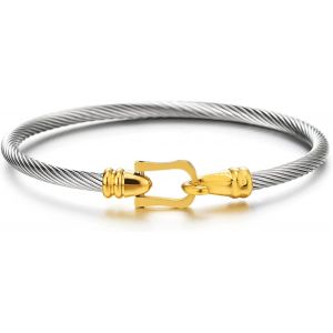 Eryi-Elégant Bracelet Câble Torsadé Acier Inoxydable - Bracelet Avec Crochet Fermoir Pour Femmes - Neuf