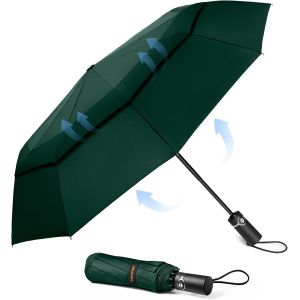Parapluie Pliant Coupe-Vent, Pour Voyage, Automatique, Grand Parapluie R&eacute;sistant Au Vent Avec 10 Baleines, Pour Golf Solide Et L&eacute;ger, Compact Pour La Pluie - Neuf