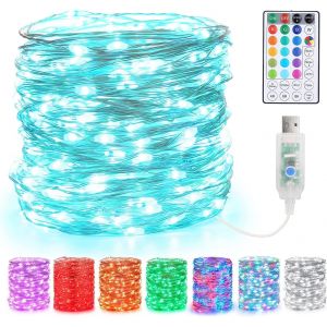 Guirlande Lumineuse Noël Couleur, 10M 100 Led Usb Fil De Cuivre Multicolore Changeantes Fairy Lights Intérieur 18 Couleurs 24 Mode Guirlande Rgb Pour Chambre Mariage Soirée Maison Jardin Deco - Neuf