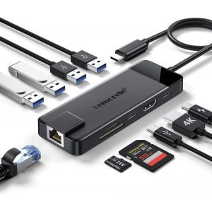JGD-Station d'accueil USB C 10-en-1, Hub USB-C vers HDMI 4K, 2 USB 3.0, 2 USB 2.0,Ethernet Gigabit, PD 100W, SD/TF, USB C Data, pour Macbook,iPad,Windows,Switch,PC,T&eacute;l&eacute;phone Mobile,etc - Neuf