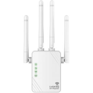 lbgwp60-Répéteur Wifi, Amplificateur Wifi Puissant, 1200Mbps Répéteur Wifi Puissant Sans Fil Double Bande Avec 4 Antennes, 5Ghz & 2.4Ghz Wifi Extender, Wifi Booster Compatible Avec Toutes Les Routeur - Neuf