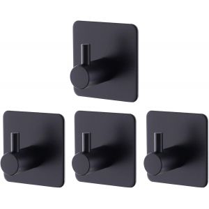 4 Pièces Crochet Adhesif Mural Noir,Crochets Adhésifs Muraux Salle de Bains Cuisine,Inox Patère Murale Adhesive Autocollant sans Percer - Neuf