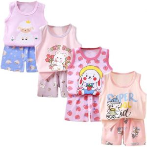 Kalanka-8 Pack De Filles Ou Bébé Filles Sans Manches T-Shirt Débardeurs Pantalons Courts Ensembles De Vêtements, Âge (3 Mois À 7 Ans) - Neuf