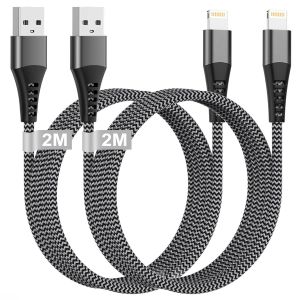 TRAHOO-C&acirc;ble iPhone [2M/Lot de 2], Cable Chargeur iPhone Certifi&eacute; MFi,Nylon C&acirc;ble Lightning pour Apple iPhone 14 13 12 11 Pro Max XS XR 8 7 6 iPad - Neuf