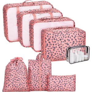 Organisateur Val Packing Cubes, Lot De 8 Organisateur De Voyage Rangement Val L&eacute;ger Set De Organ Urs De Bagage Pour Voyage Pour V&ecirc;tements Chaussures Sous-V&ecirc;tements, L&eacute;opard Rose - Neuf