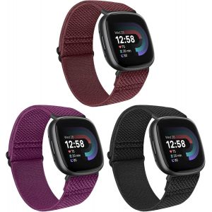 Huamanlou 3 Pack Elastic Nylon Straps Compatible With Fitbit Versa 4 Strap/Fitbit Versa 3 Strap/Fitbit Sense Strap/Sense 2 Strap, Soft Loop Adjustable Sport Replacement Wristbands For Women Men - Neuf