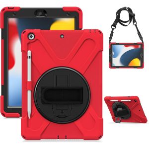 TIANYI-Coque pour iPad 10,2 9&egrave;me/8&egrave;me/7&egrave;me G&eacute;n&eacute;ration, &Eacute;tui Antichoc Robuste, Support Pivotant, Bandouli&egrave;re/Dragonne, Housse Hybride R&eacute;sistante pour iPad 10,2"" 2021/2020/2019, Rouge - Neuf