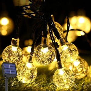 KAL-Guirlande Solaire Exterieur, 12M 100Led Boule Lumineuse, 8 Modes & Ip65 Étanche Boule De Cristal Solaire, Guirlandes Guinguette Solaires Lumiere Extérieur Pour Balcon, Cour, Jardin, Noël, Mariage - Neuf