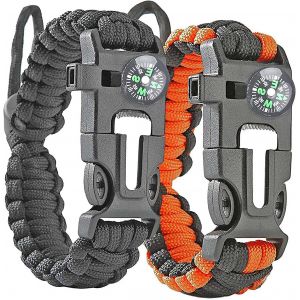 Eryi-2 Avec Bracelet De Survie,Survival Bracelet, 5 En 1 Paracord Bracelets Kit D'urgence Boussole Whistle Fire Starter Pour Hommes Femmes Enfants Pour La Randonnée, Le Camping, Les Voyages - Neuf
