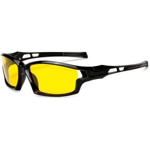 Lunettes Jaune Conduite de Nuit pour Homme Femme, Lunettes de Soleil Sport Polarisées Verre Jaune Vision Nocturne pour Conduite Cyclisme Peche, 65mm - Neuf