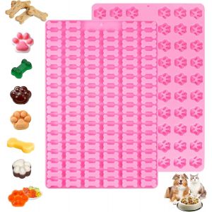 2 Pièces Moule en Silicone pour Chien, Mini Moule en Silicone pour os et Pattes de Chien Chiot, Anti-Adhérents, s, Sans Bisphénol A, Moule Nourriture pour Chien pour Biscuits, Friandises - Neuf