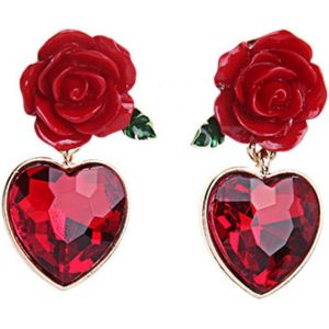 Chenquansarl-Boucles D'oreilles Fleur Rose Rouge, Boucles D'oreilles Vintage Coeur Rubis Simul&eacute; Gothique Rose Rouge Boucles D'oreilles Pendantes Boucles D'oreilles Mignonnes Pour Femmes Dames S - Neuf