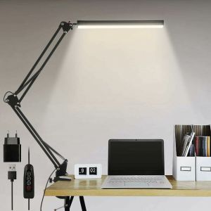 Lampe De Bureau Led, Lampe De Bureau Architecturale Pliable 12 Watts Avec Clip, 10 Niveaux De Luminosité X 3 Modes De Couleur, Lampe De Bureau Réglable Protection Des Yeux - Neuf