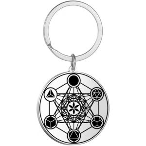 Kal-Sept Archanges Metatrons Cube Saint Michel Enochian Ange Pentagramme Protection Amulette D&eacute;claration Cha&icirc;ne Porte-Cl&eacute;s G&eacute;om&eacute;trique Cercle Creux En Acier Inoxydable Porte-Cl&eacute;s Unisexe - Neuf
