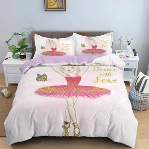 Housse De Couette Princesse Ballet, Parure De Lit Imprimee Mignonne Rose, Motif Danseuse De Ballet, Cadeau Pour Enfants - Neuf