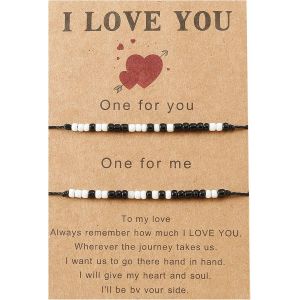 Kalsw-Bracelets De Perles Avec Anneaux Lumineux,Bracelets Je T'aime En Code Morse,Bracelets Couples Bracelets D'amiti&eacute; Bracelets Soeurs Bracelets Famille,Cadeau Pour Amis Bestie Filles Femmes &Eacute;pouse - Neuf