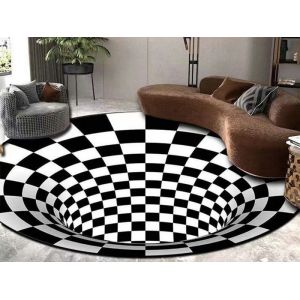 Tapis Rond 3d Vortex &Agrave; Illusion D'optique De 100 Cm Avec Envers Antid&eacute;rapant Pour L'int&eacute;rieur Et L'ext&eacute;rieur - Neuf