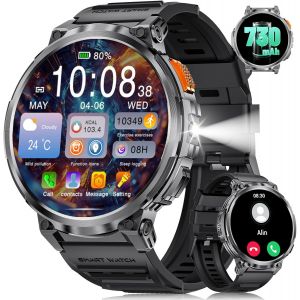Montre Connectée, 1,85 ""Hd Ips Écran Tactile, Avec Lampe De Poche/Ip68 Montre Intelnte Waterproof/730Mah Batterie/120 + Modes Sportifs, Surveillance De La Santé 24/7, Android Ios - Neuf
