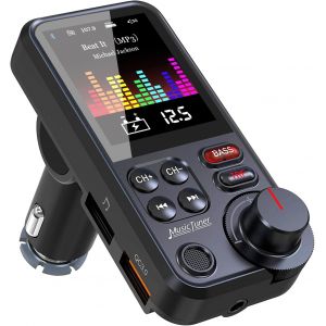 Loc-Transmetteur Bluetooth Voiture,Allume Cigare Bluetooth,Adaptateur Musique For Car Radio,Support Stereo Mp3 Mp4,Qc3.0 Usb Chargeur,Toucher Ecran,Sd Fente,Aux Jack,Mic,Telephone Kit - Neuf