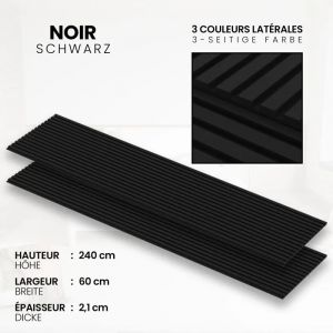 Panneau Acoustique 21mm - Noir Mat - Feutrine Noire - 240x60cm - Lot de 2 - Neuf