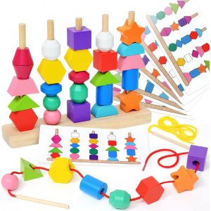 Jouet Enfant 2 3 4 5 Ans,Bloc De Construction Billes De La&ccedil;age Perles En Bois Jeu D'enfilage Educatif Puzzles Cadeau Pour Enfants 2 3 4 5 Ans - Neuf