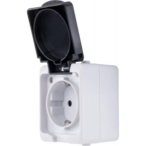 AquaMini Mini prise murale pour pi&egrave;ce humide 30% de volume en moins IP54 Double p&ocirc;le Montage en saillie Gris - Neuf