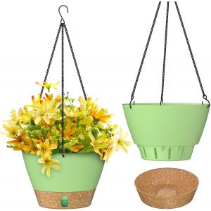 Pot De Fleurs Suspendu De 20 Cm Avec Plateau &Agrave; Niveau D'Eau Visible, Trous De Drainage, Soucoupe Pour Les Plantes D'Int&eacute;rieur Et D'Ext&eacute;rieur (Vert, Lot De 2) - Neuf
