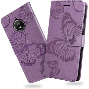 Kal-Coque Pour Moto G5s, Papillon Imprimé Housse En Cuir Pu Magnétique Portefeuille, Étui À Rabat Pour Moto G5s, Violet - Neuf